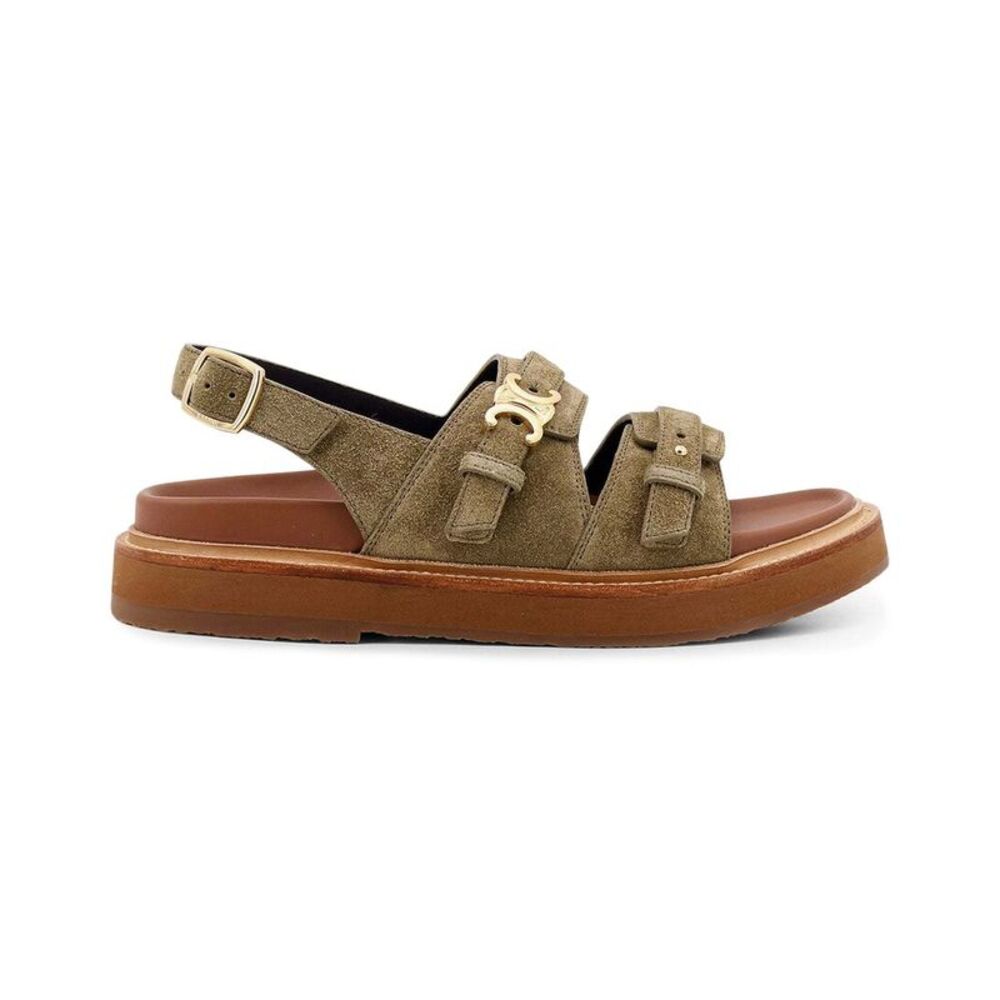 Celine Triomphe Suede Sandal, Green - Picture 2 of 5